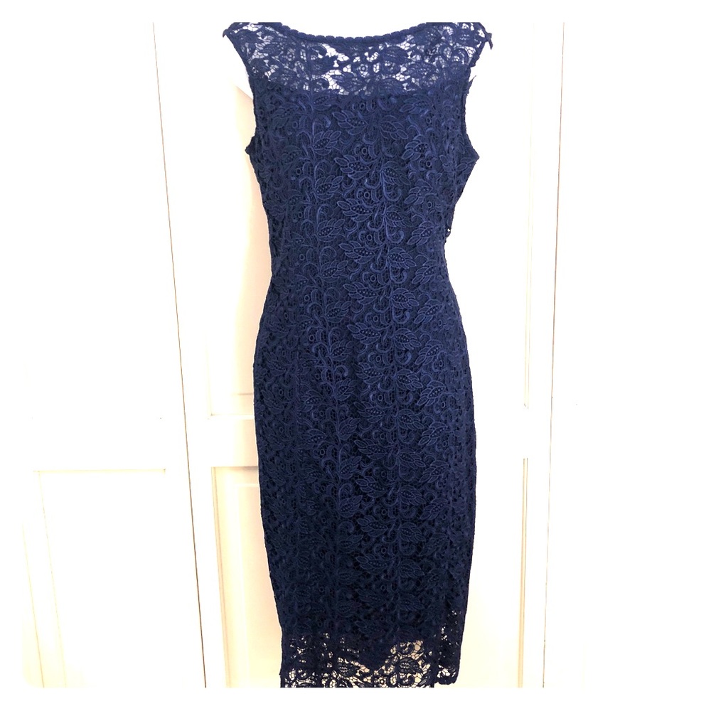 White House Black Market Navy Blue Dress 10